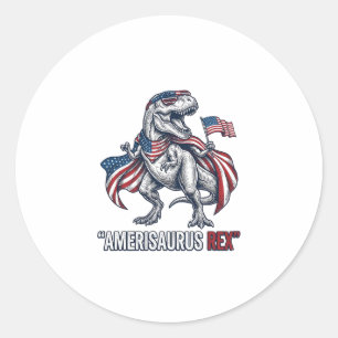 Patriotic T-Rex Amerisaurus Rex White Shirt Design Classic Round Sticker