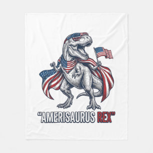 Patriotic T-Rex Amerisaurus Rex White Shirt Design Fleece Blanket
