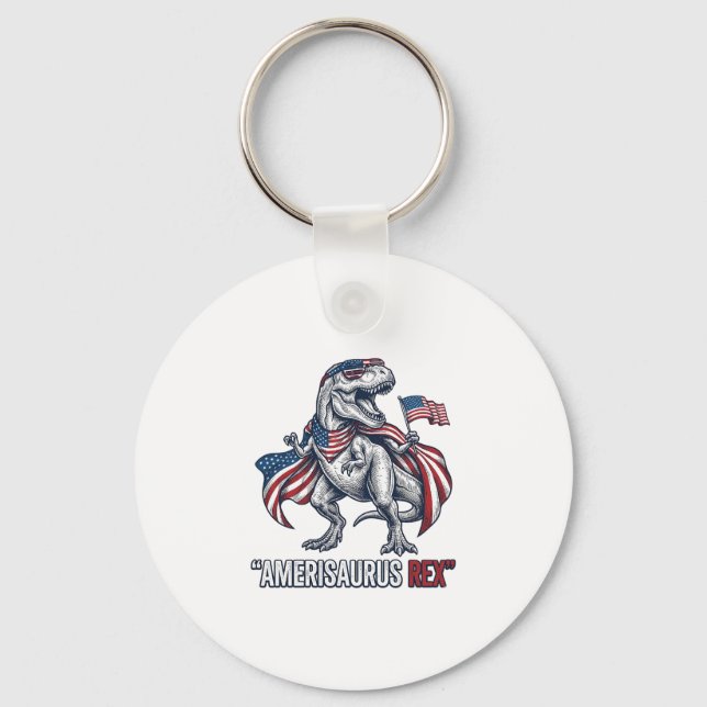 Patriotic T-Rex Amerisaurus Rex White Shirt Design Key Ring (Front)