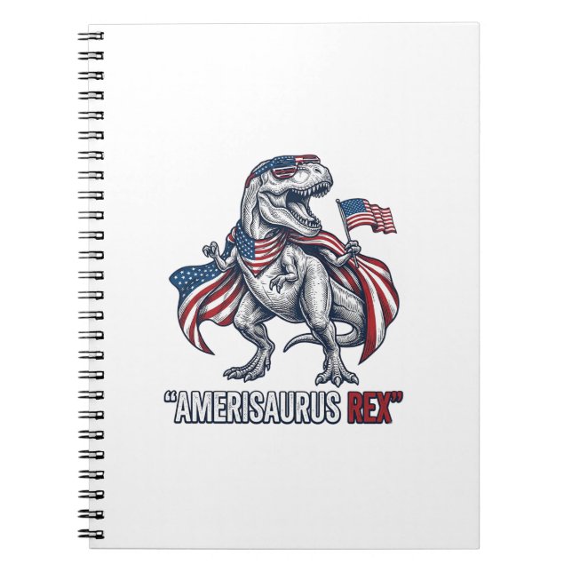 Patriotic T-Rex Amerisaurus Rex White Shirt Design Notebook (Front)