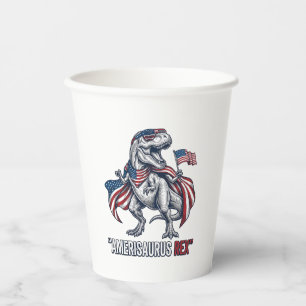 Patriotic T-Rex Amerisaurus Rex White Shirt Design Paper Cups