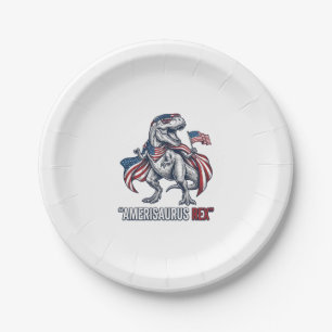 Patriotic T-Rex Amerisaurus Rex White Shirt Design Paper Plate