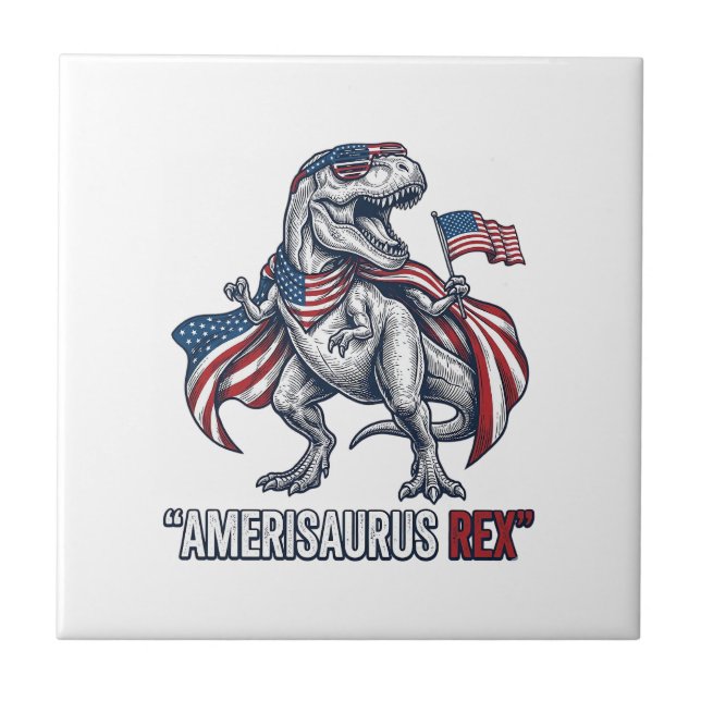 Patriotic T-Rex Amerisaurus Rex White Shirt Design Tile (Front)
