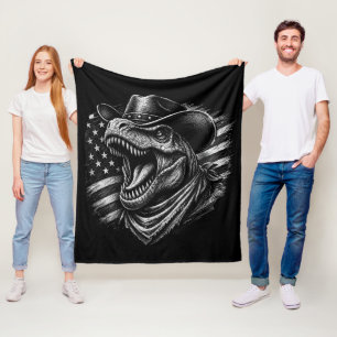 Patriotic T-Rex Cowboy-American Flag Dinosaur Fleece Blanket