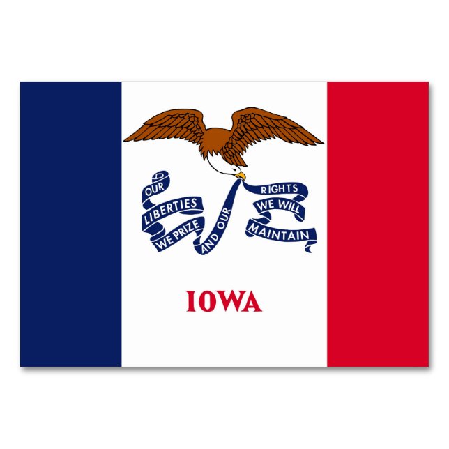 Patriotic table card with Flag of Iowa (Front)