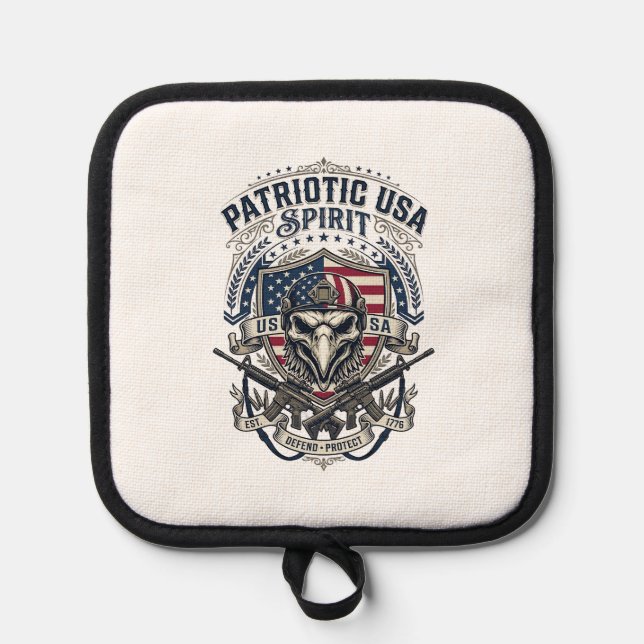 Patriotic Tactical Eagle Skull Military Inspired S Pot Holder (Front)