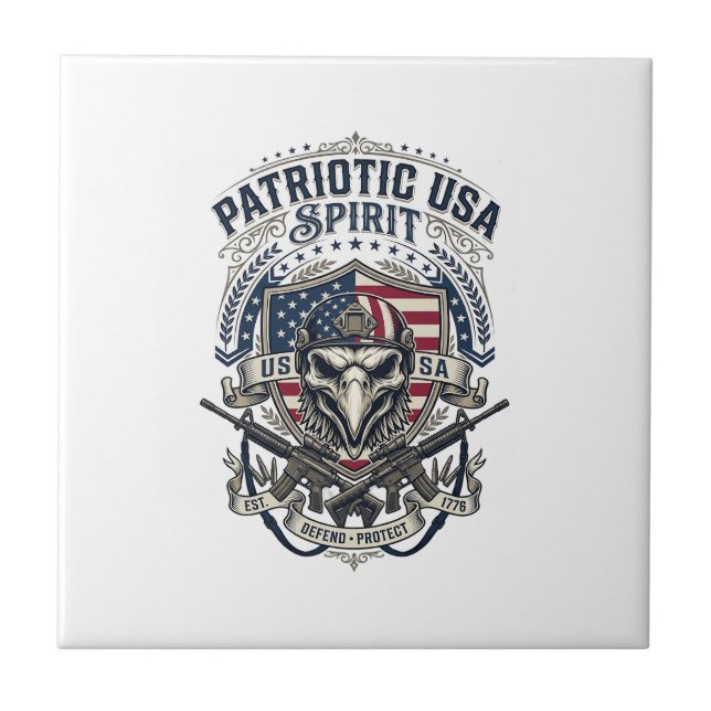 Patriotic Tactical Eagle Skull Military Inspired S Tile (Front)