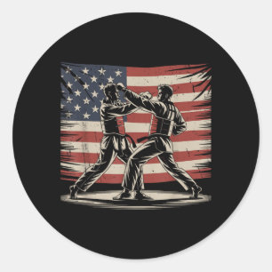 Patriotic Taekwondo Us Flag Vintage Martial Arts Classic Round Sticker