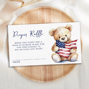 Patriotic Teddy Bear Diaper Raffle Baby Shower Enclosure Card