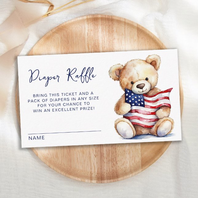 Patriotic Teddy Bear Diaper Raffle Baby Shower  Enclosure Card (Creator Uploaded)