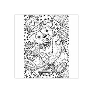 PATRIOTIC TEDDY BEAR, PATCHWORK QUILT RUBBER STAMP