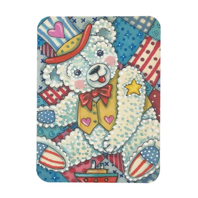 PATRIOTIC TEDDY BEAR & QUILT MAGNET (Vertical)