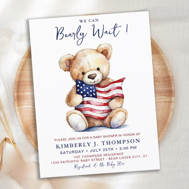 Patriotic Teddy Bear Red White Blue Baby Shower Postcard (Creator Uploaded)