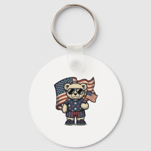 Patriotic Teddy Bear Vintage Engraving Shirt Desig Key Ring