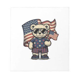 Patriotic Teddy Bear Vintage Engraving Shirt Desig Notepad