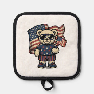 Patriotic Teddy Bear Vintage Engraving Shirt Desig Pot Holder