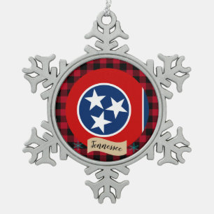 Patriotic Tennessee, buffalo plaid, Tennessee Flag Snowflake Pewter Christmas Ornament