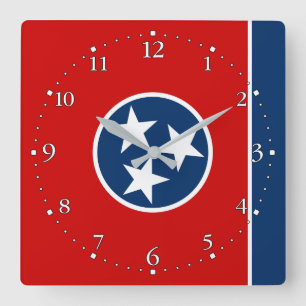 Patriotic Tennessee State Flag Square Wall Clock