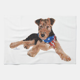 Patriotic Terrier Puppy Tea Towel