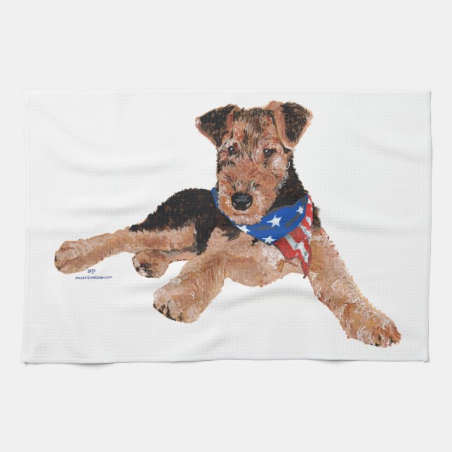 Patriotic Terrier Puppy Tea Towel (Horizontal)
