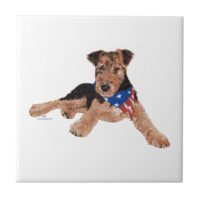 Patriotic Terrier Puppy Tile (Front)