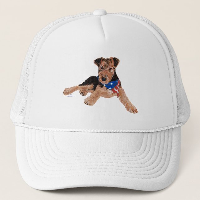 Patriotic Terrier Puppy Trucker Hat (Front)