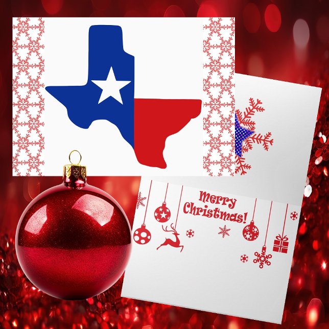 Patriotic Texas Christmas Holiday Card (BIG BOLD - Texas Style Patriotic - Red White & Blue - Lone Star State - Christmas Card)