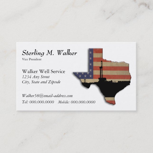 Patriotic Texas Oil Drilling Rig Business Card (Front)