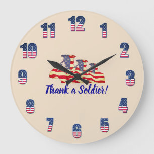 Patriotic 'Thank a Soldier' Peach Large Clock
