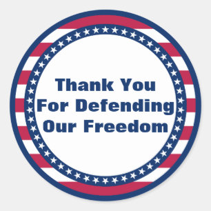 Patriotic Thank You For Defending Our Freedom Classic Round Sticker