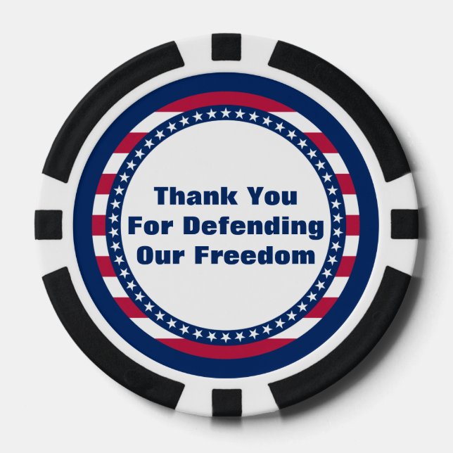 Patriotic Thank You For Defending Our Freedom Poker Chips (Front)