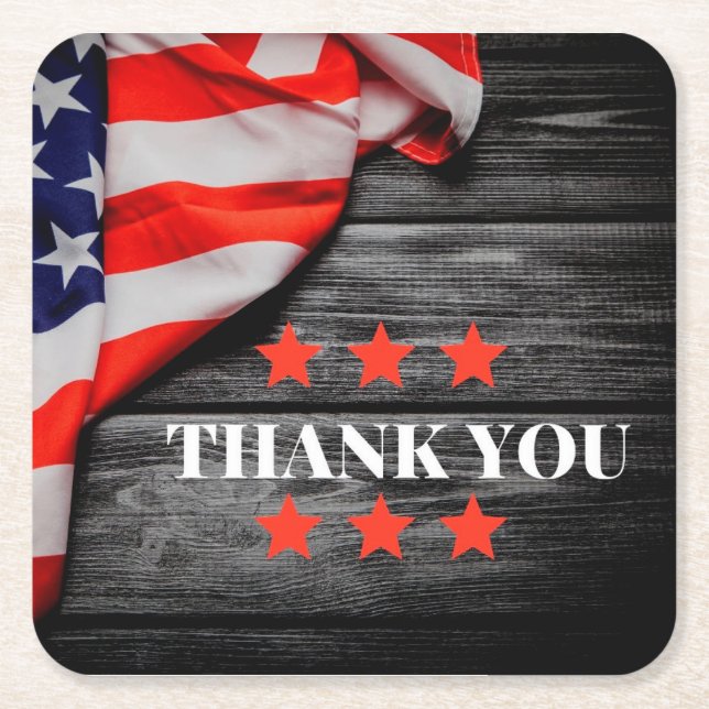 Patriotic Thank you  Square Paper Coaster (Front)