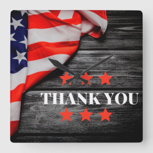 Patriotic Thank you Square Wall Clock