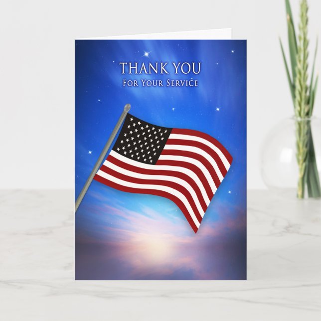 Patriotic, Thank You, USA Flag at Twilight Card (Front)