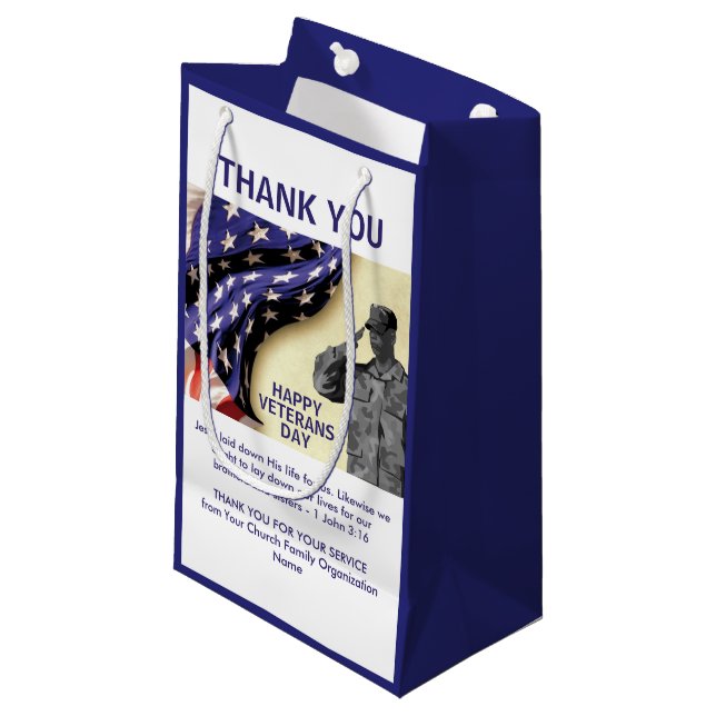 Patriotic Thank You VETERANS DAY Small Gift Bag (Front Angled)