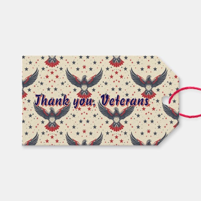 Patriotic Thank You Veterans Eagle Gift Tag (Front (Horizontal))