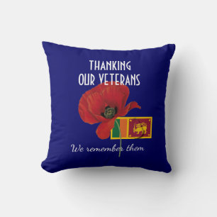 Patriotic THANK YOU VETERANS Sri Lanka Poppy Cushion