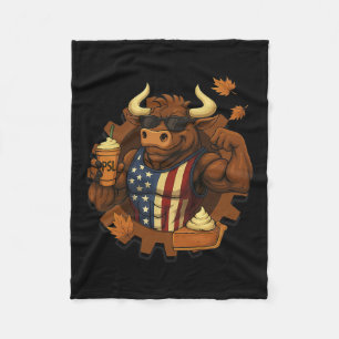 Patriotic Thanksgiving Bull Funny Pumpkin Spice La Fleece Blanket