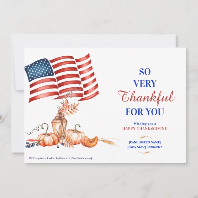 Patriotic Thanksgiving Campaign Donation QR Code Holiday Card (Front)