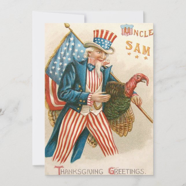 Patriotic Thanksgiving Uncle Sam Turkey US Flag Holiday Card (Front)