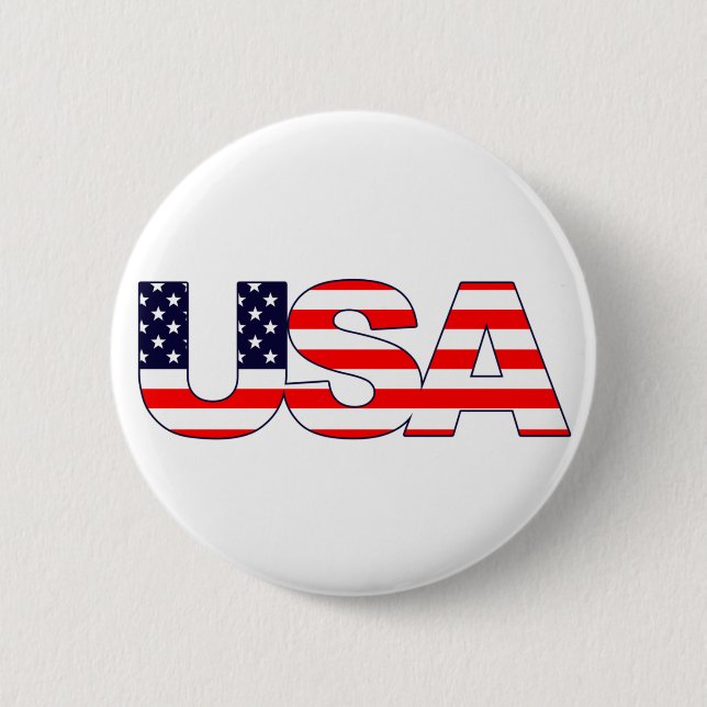 Patriotic the word USA in American Flag colours 6 Cm Round Badge (Front)