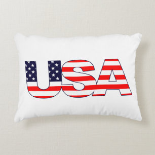 Patriotic the word USA in American Flag colours Decorative Cushion