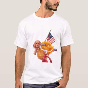 Patriotic Theme with Puppy, Flag and Sunflower  T-Shirt