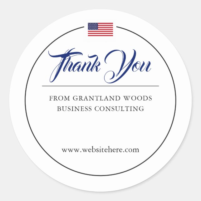 Patriotic Themed Business Thank You  Classic Round Sticker (Front)