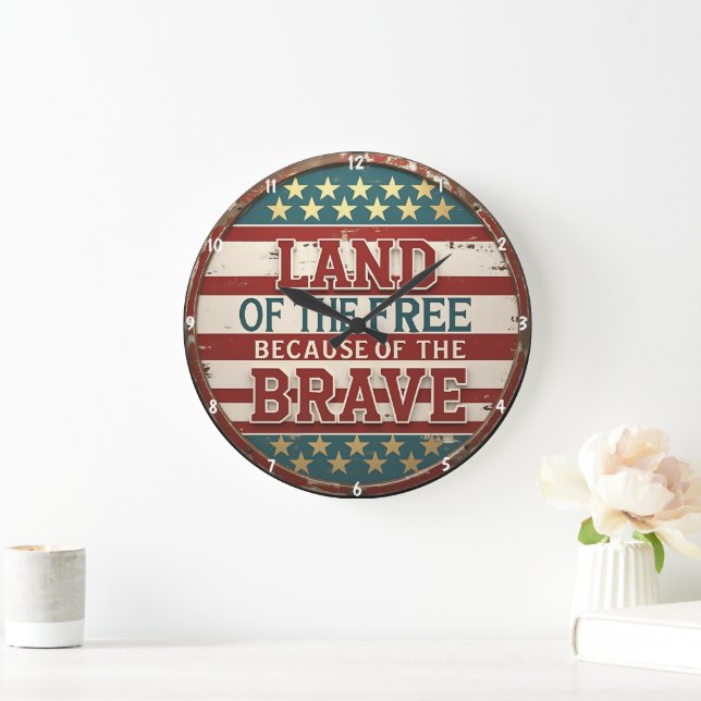 Patriotic Themed Inspiring Quote American Flag  Large Clock (Home)