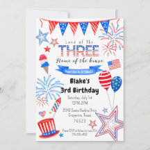 Patriotic third birthday kids invitation