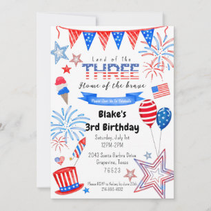 Patriotic third birthday kids invitation
