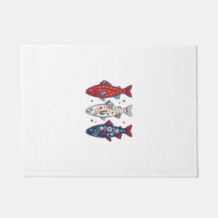 Patriotic Three Fish Vintage Engraving Shirt Desig Doormat