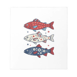 Patriotic Three Fish Vintage Engraving Shirt Desig Notepad
