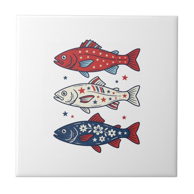 Patriotic Three Fish Vintage Engraving Shirt Desig Tile (Front)